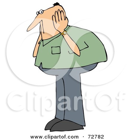 Royalty-Free (RF) Clipart Illustration of a Caucasian Man In A Green Shirt, Covering His Ears by djart