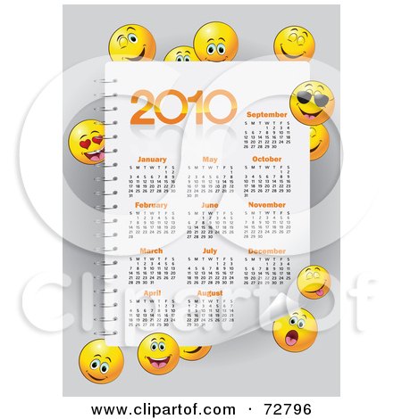 Royalty-Free (RF) Clipart Illustration of a Year 2010 Emoticon Calendar Showing All Months by Eugene