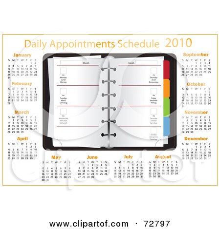 Royalty-Free (RF) Clipart Illustration of a Year 2010 Appointment Planner Surrounded By The Months by Eugene