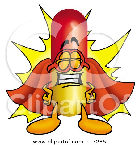 Clipart Picture of a Medicine Pill Capsule Mascot Cartoon Character Dressed as a Super Hero by Mascot Junction