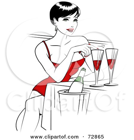 Royalty-Free (RF) Clipart Illustration of a Sexy Woman With Short Black Hair, Sipping Red Wine by r formidable