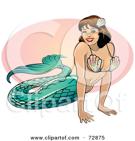 Royalty-Free (RF) Clipart Illustration of a Pretty Brunette Mermaid With A Green Tail by r formidable
