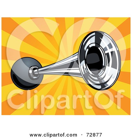 Royalty-Free (RF) Clipart Illustration of a Silver Horn Over An Orange Burst by r formidable