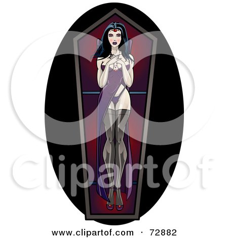 Royalty-Free (RF) Clipart Illustration of a Sexy Pinup Vampiress Standing In Her Coffin by r formidable