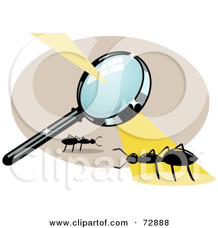 Royalty-Free (RF) Clipart Illustration of a Magnifying Glass Casting Burning Light On An Ant by r formidable