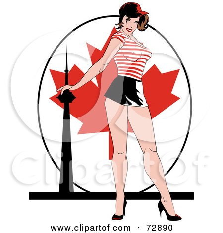 Royalty-Free (RF) Clipart Illustration of a Sexy Pinup Woman Standing In Front Of A Canada Flag by r formidable