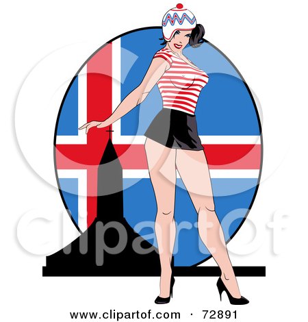 Royalty-Free (RF) Clipart Illustration of a Sexy Pinup Woman Standing In Front Of An Iceland Flag by r formidable