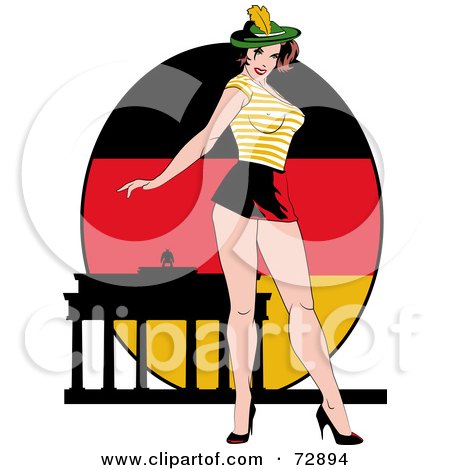 Royalty-Free (RF) Clipart Illustration of a Sexy Pinup Woman Standing In Front Of A German Flag by r formidable