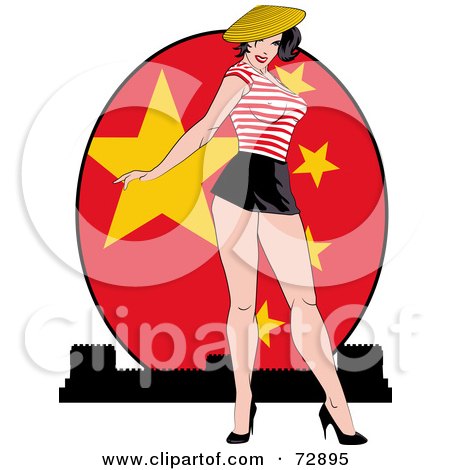 Royalty-Free (RF) Clipart Illustration of a Sexy Pinup Woman Standing In Front Of A China Flag by r formidable