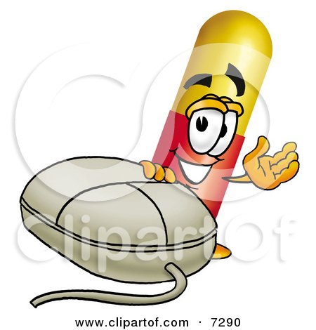 Clipart Picture of a Medicine Pill Capsule Mascot Cartoon Character With a Computer Mouse by Mascot Junction