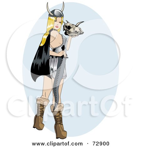 Royalty-Free (RF) Clipart Illustration of a Sexy Pinup Viking Woman Holding A Skull And Sword by r formidable