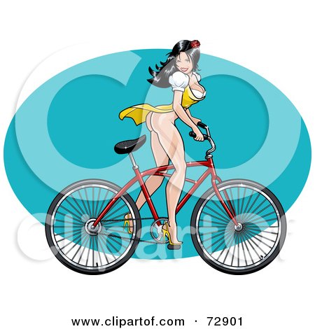 Royalty-Free (RF) Clipart Illustration of a Sexy Pinup Bicycling Woman In A Dress by r formidable