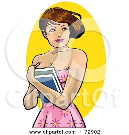 Royalty-Free (RF) Clipart Illustration of a Pretty Brunette College Woman Holding Her Books To Her Chest by r formidable