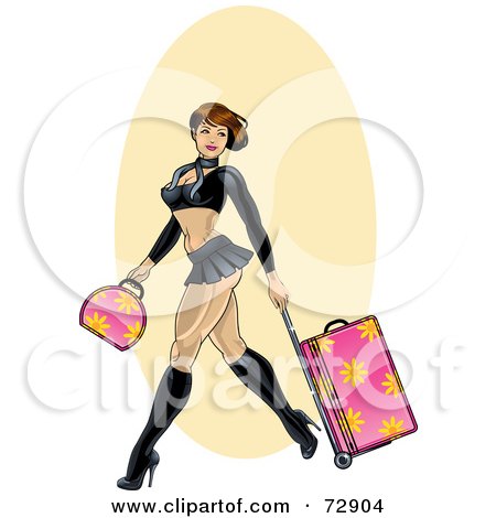 Royalty-Free (RF) Clipart Illustration of a Sexy Brunette Pinup Woman Walking With Luggage by r formidable