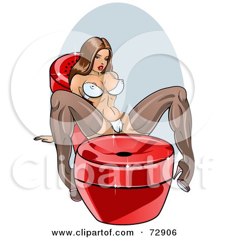 Royalty-Free (RF) Clipart Illustration of a Sexy Pinup Woman Leaning On A Giant Red Phone by r formidable