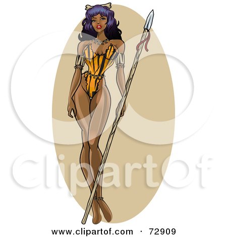 Royalty-Free (RF) Clipart Illustration of a Gorgeous, Sexy Amazon Pinup Woman Holding A Spear by r formidable
