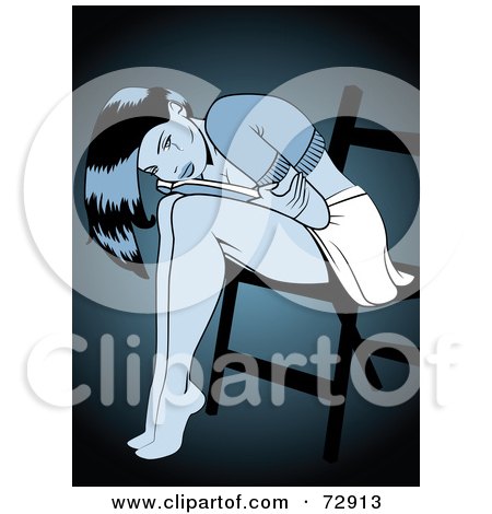 Royalty-Free (RF) Clipart Illustration of a Depressed Pinup Woman Leaning Over In A Chair Over Teal by r formidable