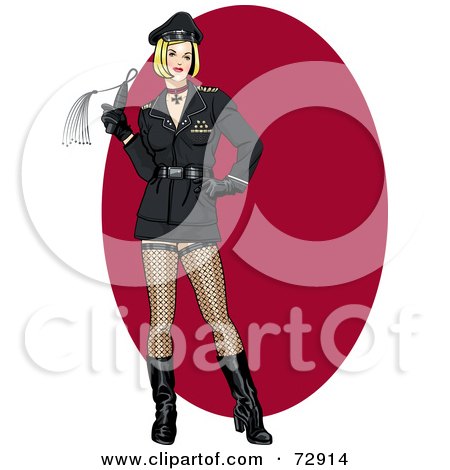 Royalty-Free (RF) Clipart Illustration of a Sexy Dutch Woman Holding A Whip Over A Red Oval by r formidable