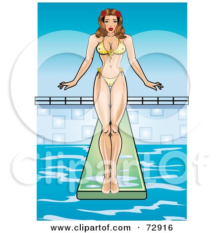 Royalty-Free (RF) Clipart Illustration of a Sexy Pinup Woman Standing At The Edge Of A Diving Board by r formidable