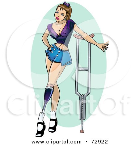Royalty-Free (RF) Clipart Illustration of a Sexy Amputee Pinup Woman With A Prosthetic Leg And Crutch by r formidable