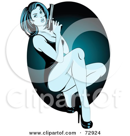 Royalty-Free (RF) Clipart Illustration of a Sexy Female Spy In A Short Black Dress, Holding A Gun by r formidable