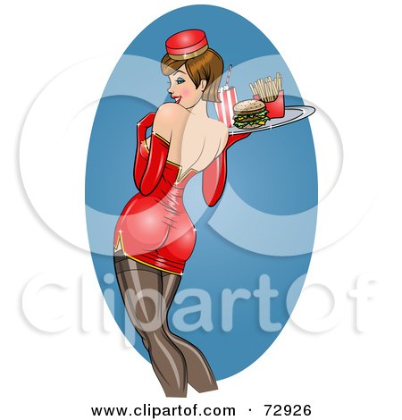 Royalty-Free (RF) Clipart Illustration of a Sexy Pinup Carhop Woman Carrying A Tray by r formidable