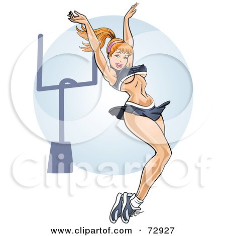 Royalty-Free (RF) Clipart Illustration of a Sexy Strawberry Blond Pinup Cheerleader Woman Jumping by r formidable