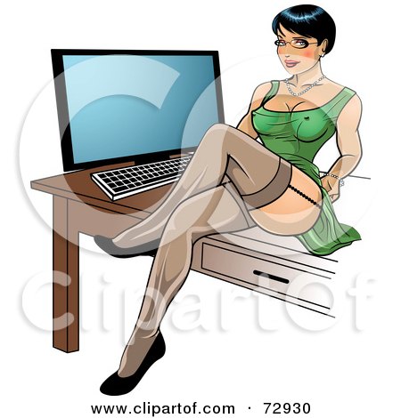 Royalty-Free (RF) Clipart Illustration of a Sexy Pinup Woman Showing Her Stockings And Sitting On A Desk by r formidable
