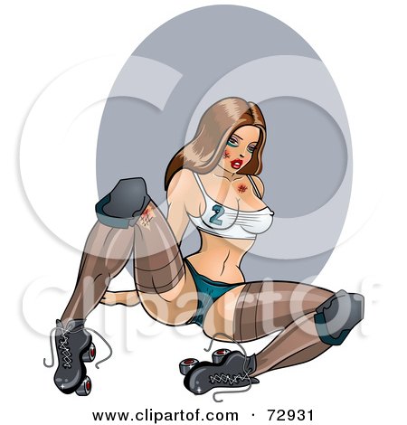 Royalty-Free (RF) Clipart Illustration of a Sexy Bruised Roller Skating Pinup Woman by r formidable