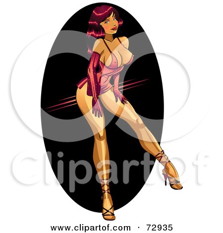 Royalty-Free (RF) Clipart Illustration of a Sexy Red Haired Pinup Woman In A Skimpy Dress, Showing Off Her Legs by r formidable