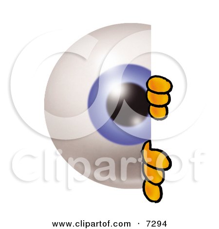 Clipart Picture of an Eyeball Mascot Cartoon Character Peeking Around a Corner by Mascot Junction
