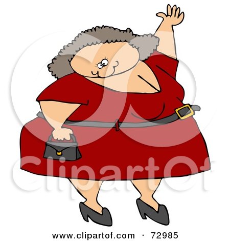 Royalty-Free (RF) Clipart Illustration of a Plump Caucasian Woman In A Red Dress, Carrying A Purse And Waving by djart