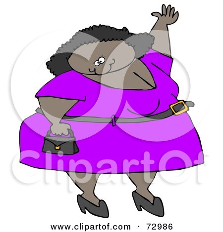 Royalty-Free (RF) Clipart Illustration of a Plump African American Woman In A Purple Dress, Carrying A Purse And Waving by djart