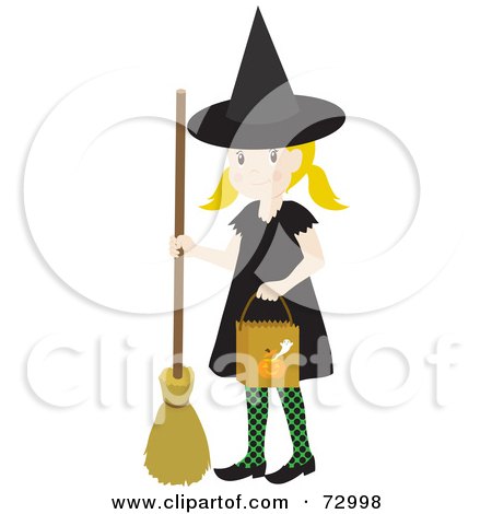 Royalty-Free (RF) Clipart Illustration of a Happy Blond Halloween Witch Girl Trick Or Treating by Rosie Piter