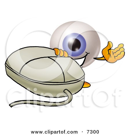 Clipart Picture of an Eyeball Mascot Cartoon Character With a Computer Mouse by Mascot Junction