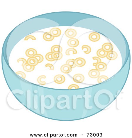 Royalty-Free (RF) Clipart Illustration of a Blue Bowl Of Cereal Rings Floating In Milk by Rosie Piter