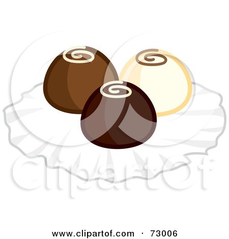 Royalty-Free (RF) Clipart Illustration of a Trio Of White, Milk And Dark Chocolate Truffles by Rosie Piter