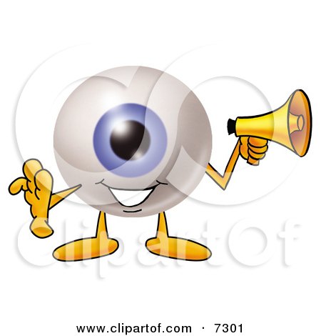 Clipart Picture of an Eyeball Mascot Cartoon Character Holding a Megaphone by Mascot Junction