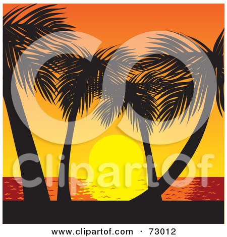Royalty-Free (RF) Clipart Illustration of a Tropical Sunset Over The Sea With Silhouetted Palm Trees by Rosie Piter