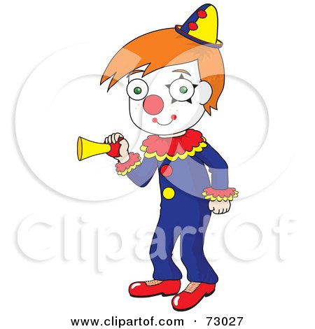 Royalty-Free (RF) Clipart Illustration of a Red Haired David Boy Clown Honking A Horn by Rosie Piter