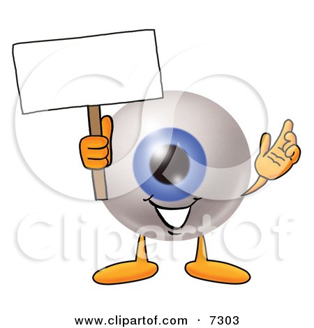 Clipart Picture of an Eyeball Mascot Cartoon Character Holding a Blank Sign by Mascot Junction