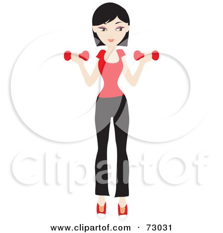 Royalty-Free (RF) Clipart Illustration of a Healthy Young Black Haired Woman Lifting Weights by Rosie Piter