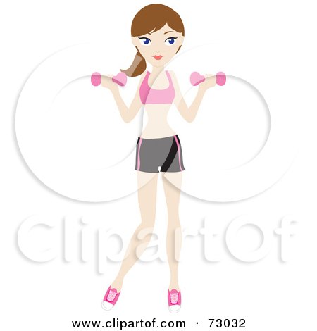 Royalty-Free (RF) Clipart Illustration of a Healthy Young Brunette Woman Lifting Weights by Rosie Piter