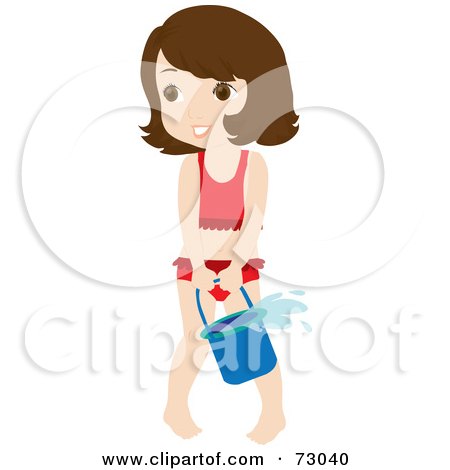Royalty-Free (RF) Clipart Illustration of a Cute Little Girl Playing With A Bucket On A Beach by Rosie Piter