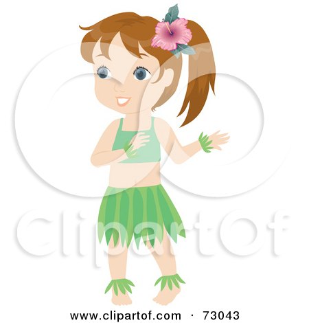 Royalty-Free (RF) Clipart Illustration of a Cute Little Girl In A Green Hula Skirt by Rosie Piter