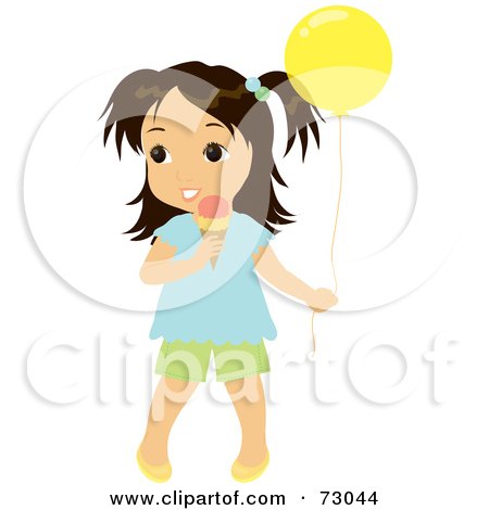 Royalty-Free (RF) Clipart Illustration of a Cute Little Girl Holding A Balloon And Eating An Ice Cream Cone by Rosie Piter