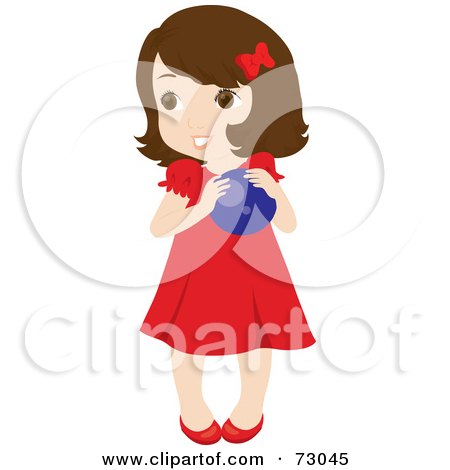 Royalty-Free (RF) Clipart Illustration of a Cute Little Girl In A Red Dress, Holding A Blue Ball by Rosie Piter