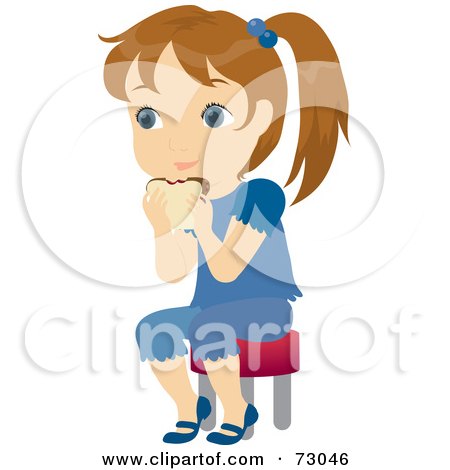 Royalty-Free (RF) Clipart Illustration of a Cute Little Girl Sitting And Eating A Sandwich by Rosie Piter