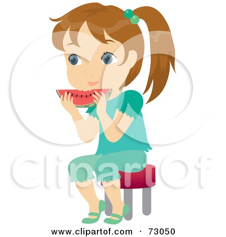 Royalty-Free (RF) Clipart Illustration of a Cute Little Girl Sitting And Eating Watermelon by Rosie Piter