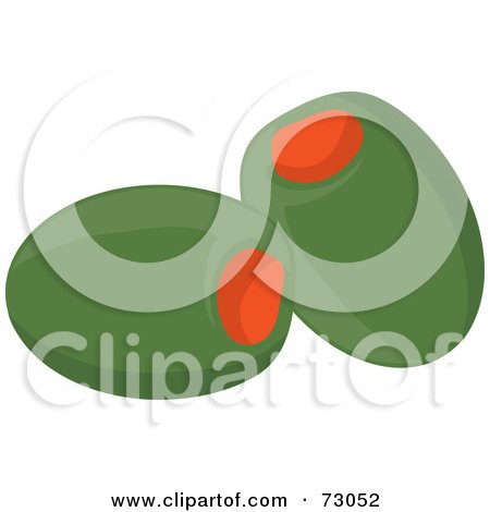 Royalty-Free (RF) Clipart Illustration of Two Green Olives Stuffed With Pimento by Rosie Piter